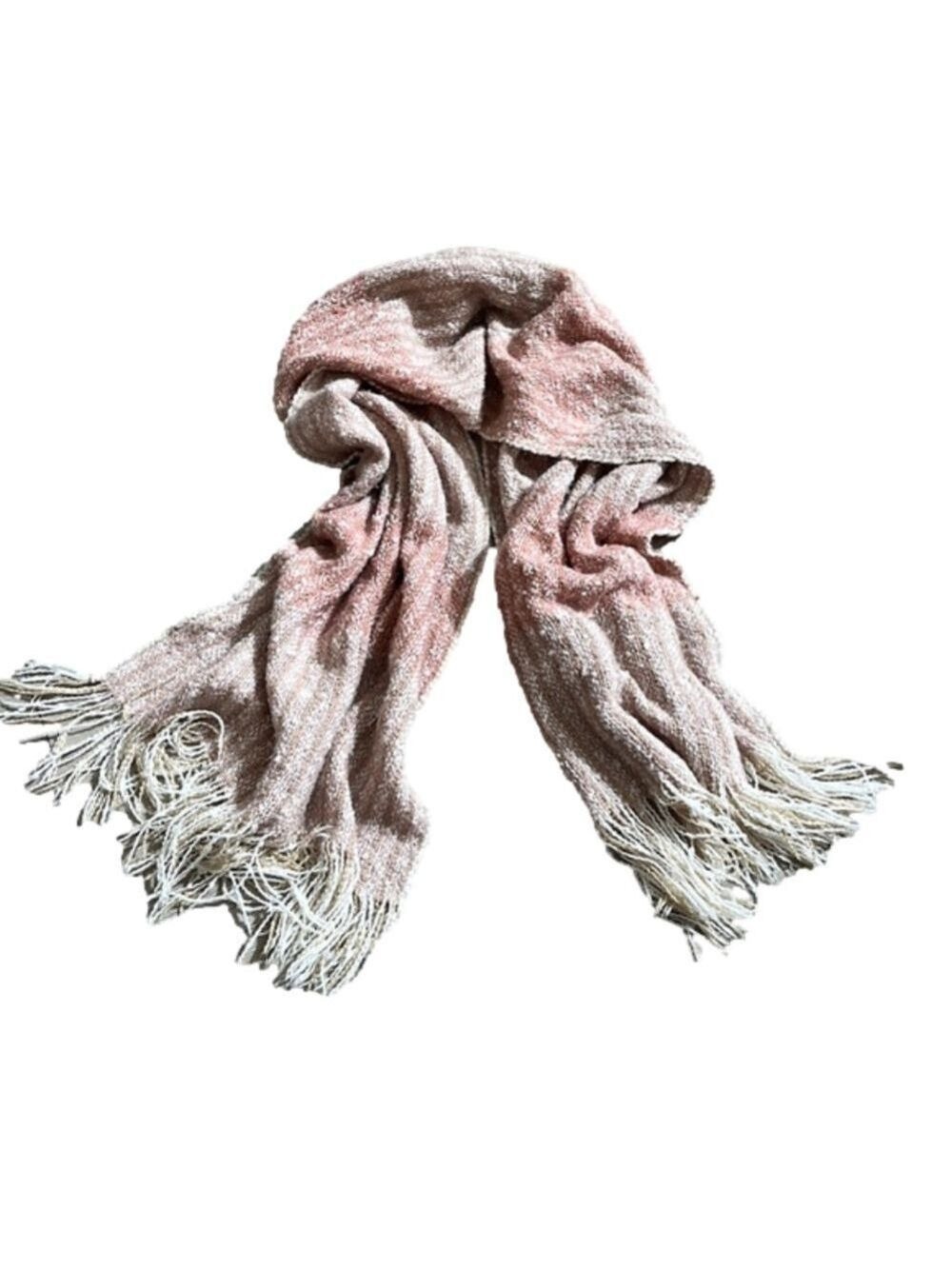 Soft Knit Scarf in warm neutral shades of ivory, tan, rose and pale pink